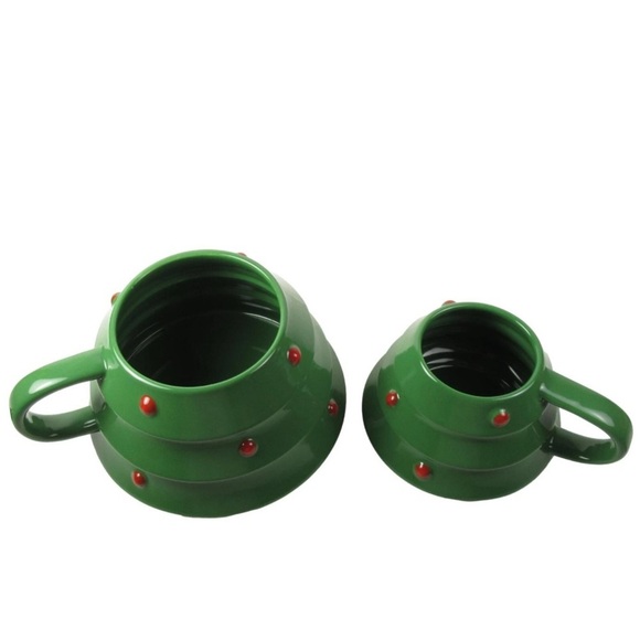 2022 Hallmark Ceramic Christmas Tree 2 Stackable Mugs 1 Lid Holiday Table Decor - Picture 4 of 6